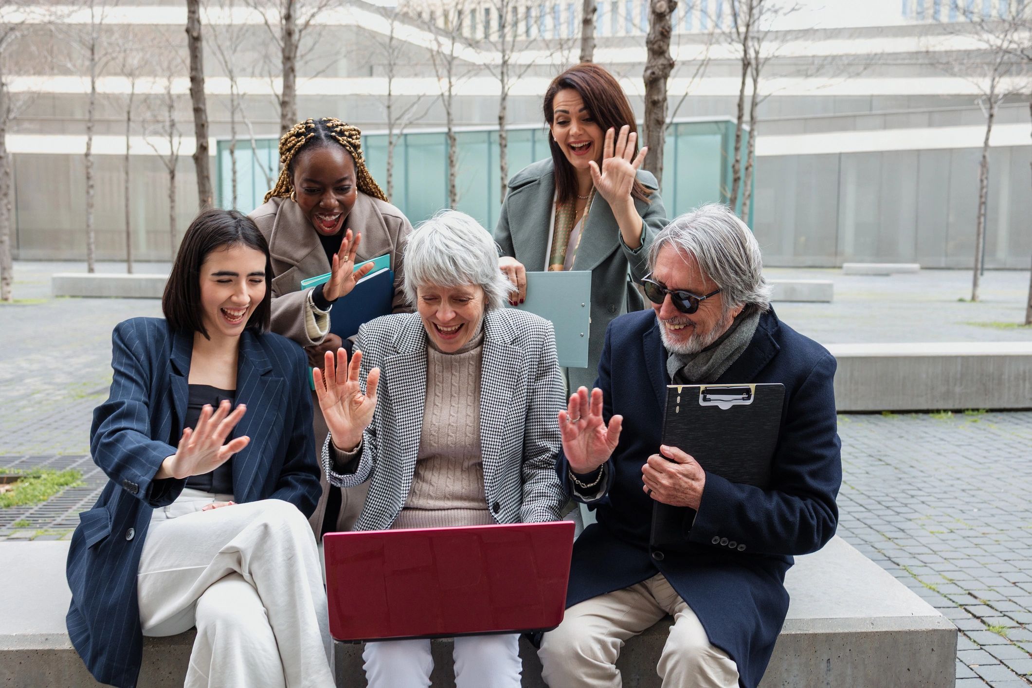 senior business meeting outdoors